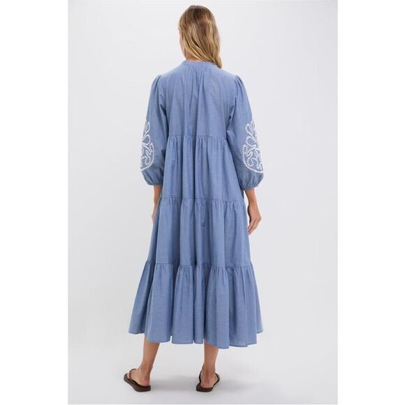 Tuckernuck Cotton Chambray Embroidered Salty Paloma Caftan Dress NWT Size Small - Picture 15 of 16